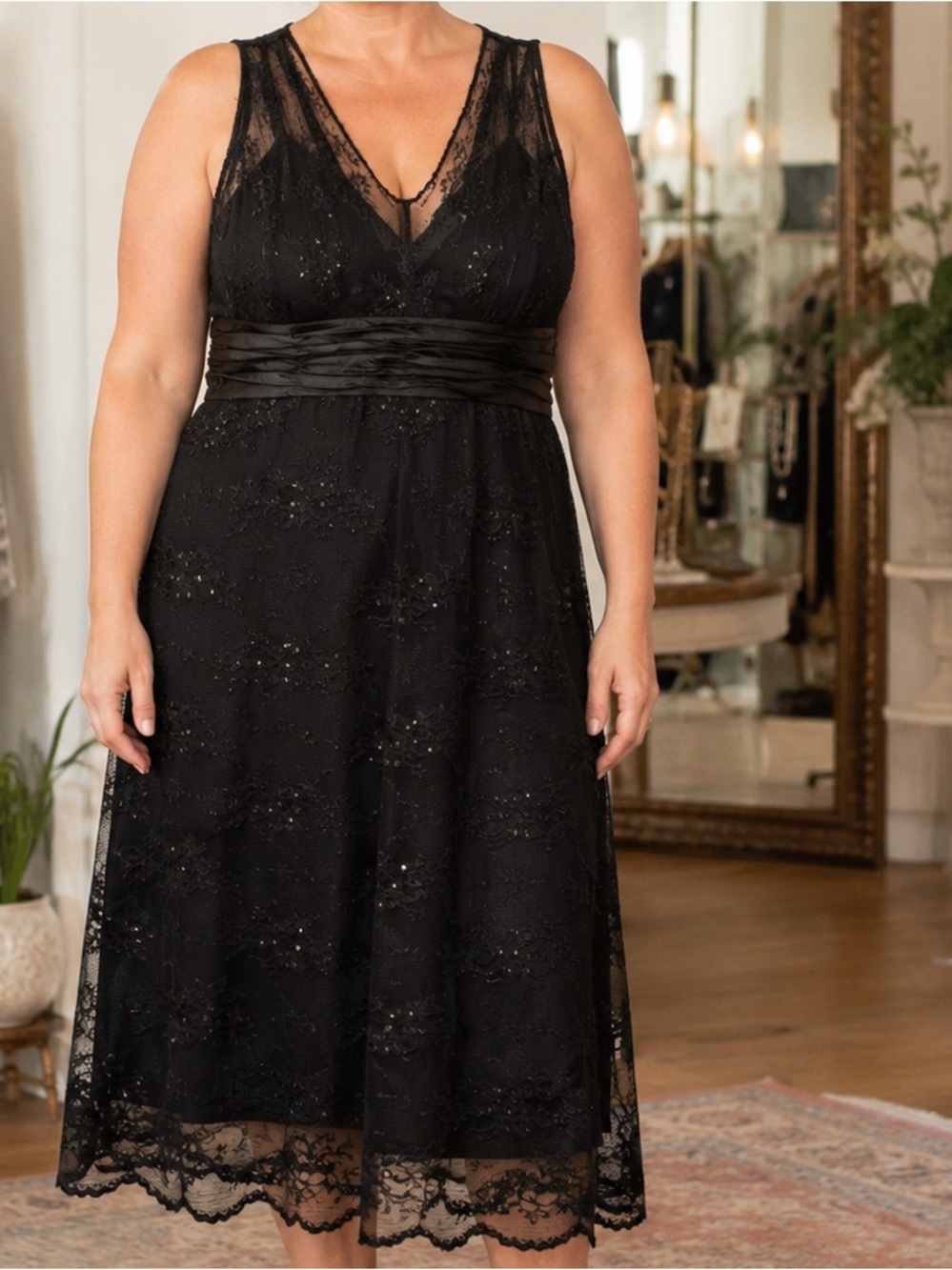 Nicole by Nicole Miller Black Lace Sequin Midi Dress Size 12